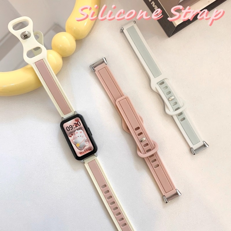 สายซิลิโคนสําหรับ Huawei Band 9 8 7 6 Honor Band 7 6 สายคล้องคอสร้อยข้อมือ Two-tone Wristaband สําหรับสมาร์ทนาฬิกา Huawei นาฬิกา Fit 3 2