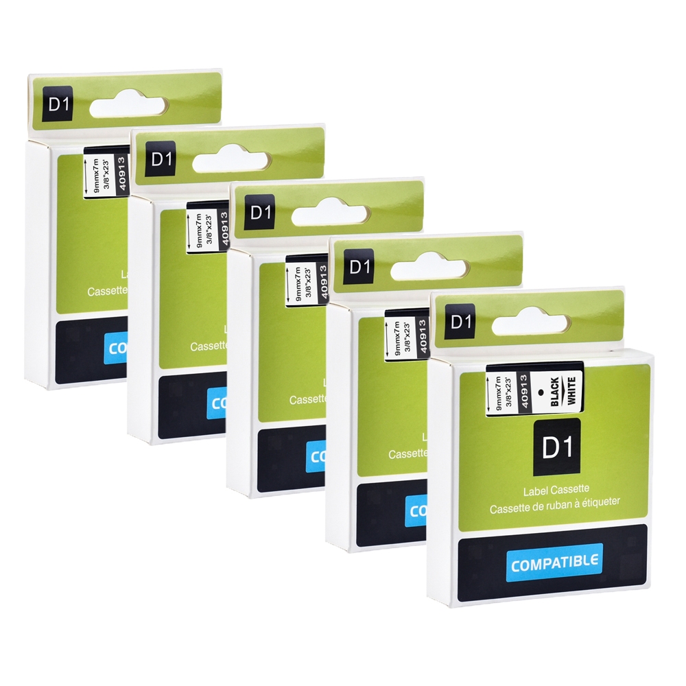 5pcs ป้ายริบบิ้นเทปใช้งานร่วมกับ Dymo D1 9 มม.เทป 40910 40913 40918 40921 ริบบิ้นสําหรับ Dymo label 