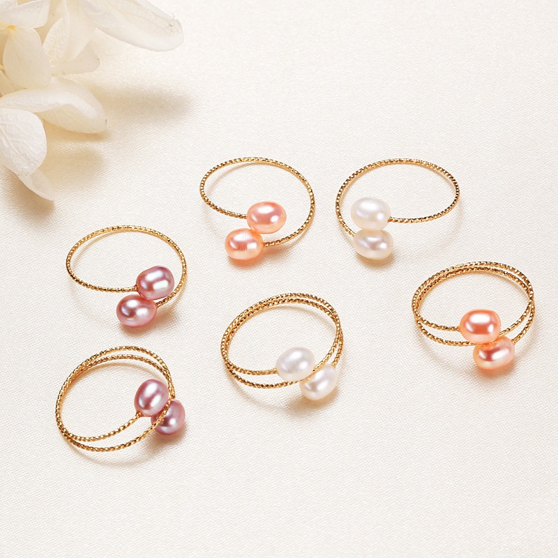 แหวนมุก แหวนคู ่ ห ่ อทอง 14K