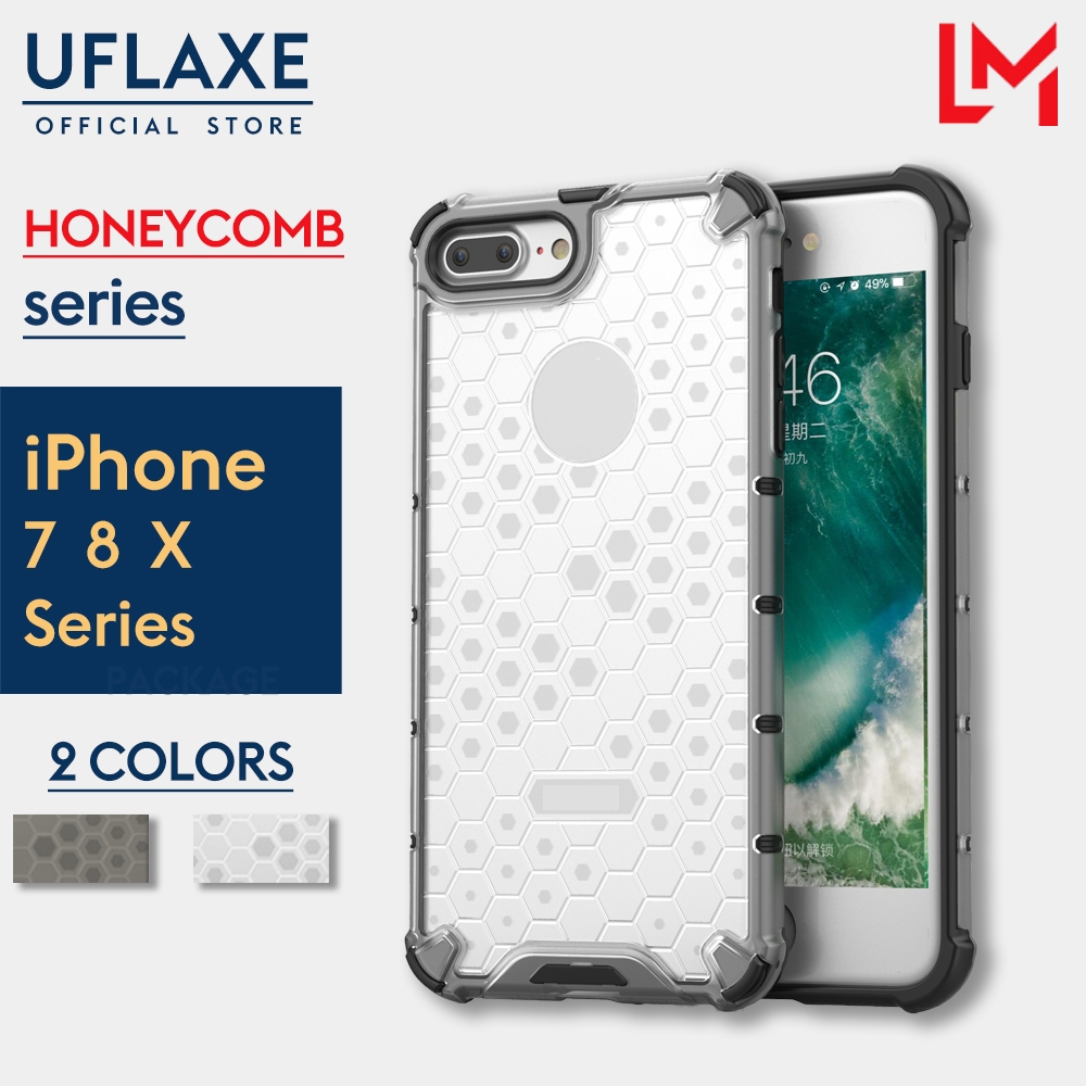 UFLAXE Honeycomb เคสแข็งกันกระแทกสำหรับ Apple iPhone 6 / 6S Plus / iPhone 7 / 8 Plus / iPhone X / XS Max / iPhone XR เคสโทรศัพท์โปร่งแสงใสป้องกันเต็มรูปแบบ เคสป้องกันการกระแทกที่ทนทาน