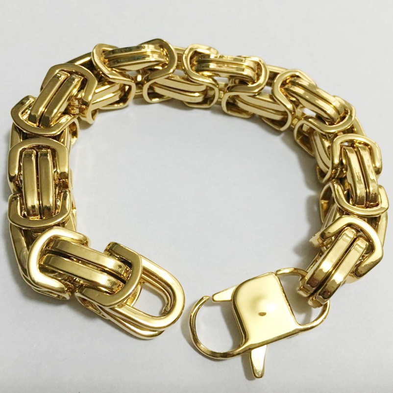 ทองผู้ชาย Byzantine Curb Cuban Link สร้อยข้อมือ 15 มม.สแตนเลสหนากําไลข้อมือ Hip hop Punk เครื่องประดับของขวัญ