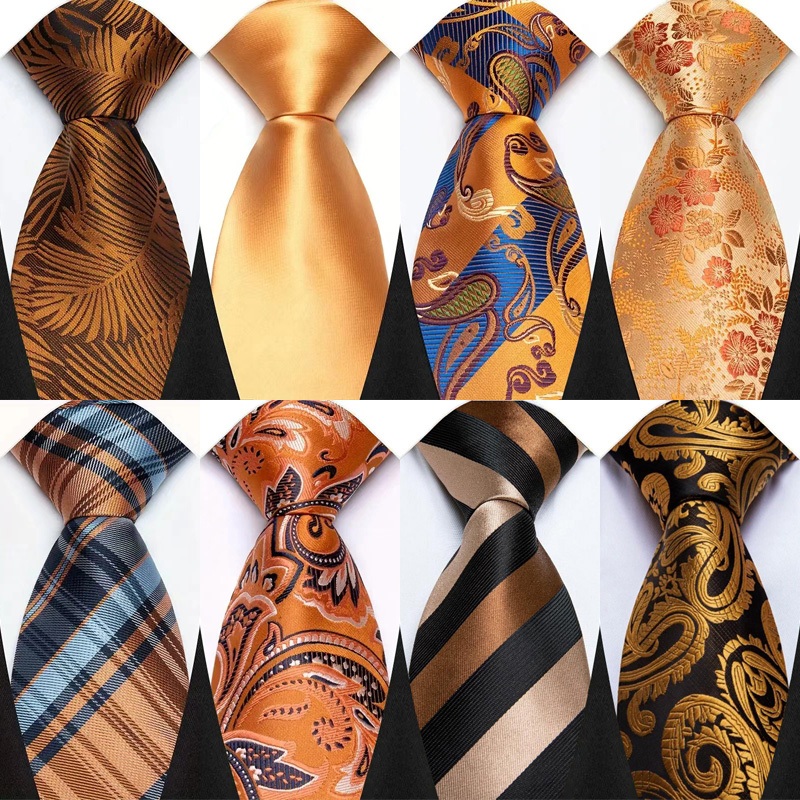 หรูหรา 8 ซม.Mens Ties สีส้มสีน้ําตาลสีเหลืองสีลายอย่างเป็นทางการคลาสสิกชุด Gravata Corbatas ธุรกิจเนคไทสําหรับ Man Jacquard ทอเนคไทสําหรับชายเจ้าบ่าวงานแต่งงาน Neckwear