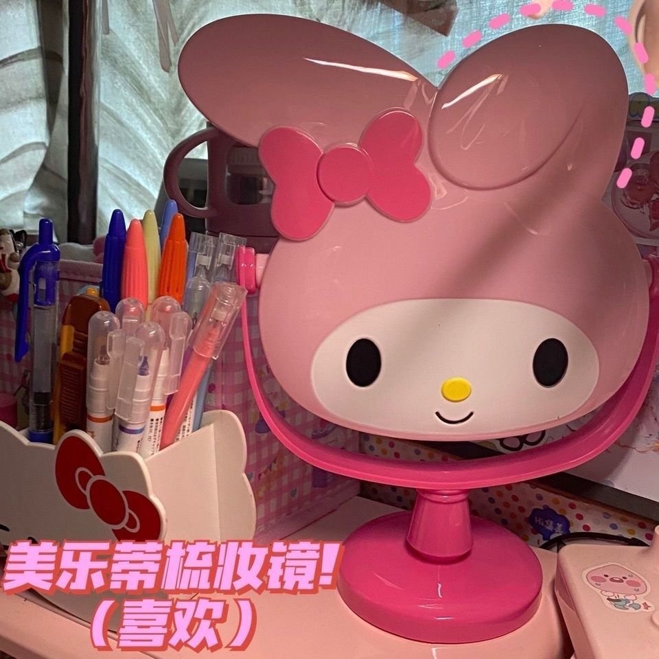 Oya 丨 ins hello kitty กระจกแต่งหน้า Melody Desktop Desktop Desktop Mirror Reversible Dressing Mirror Cute Cartoon Girl Gift F136