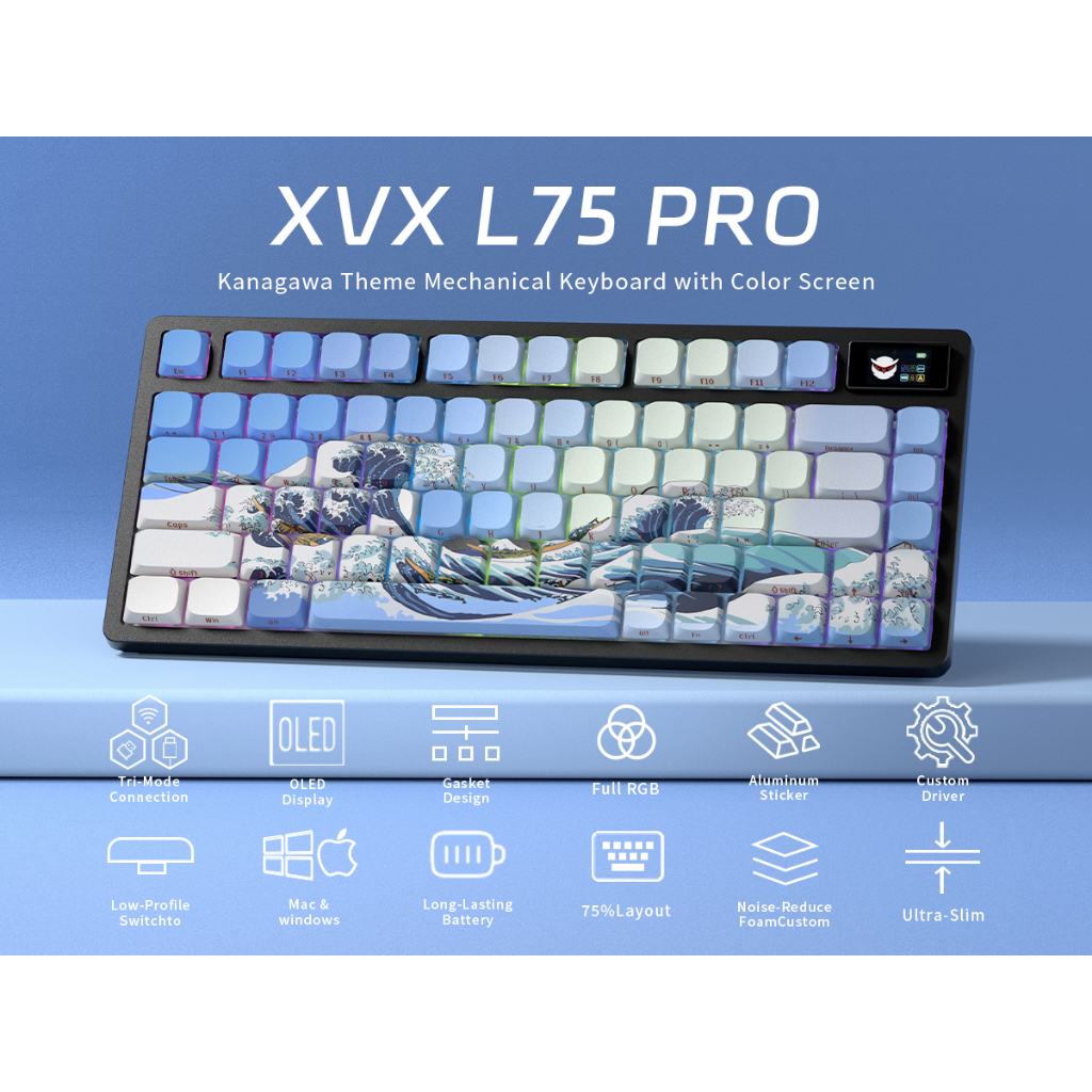 XVX L75 Pro Low Profile ปะเก็นคีย์บอร์ดเกมกลบลูทูธ 5.1/2.4G ไร้สาย/Type-C คีย์บอร์ดแบบกําหนดเองแบบมี