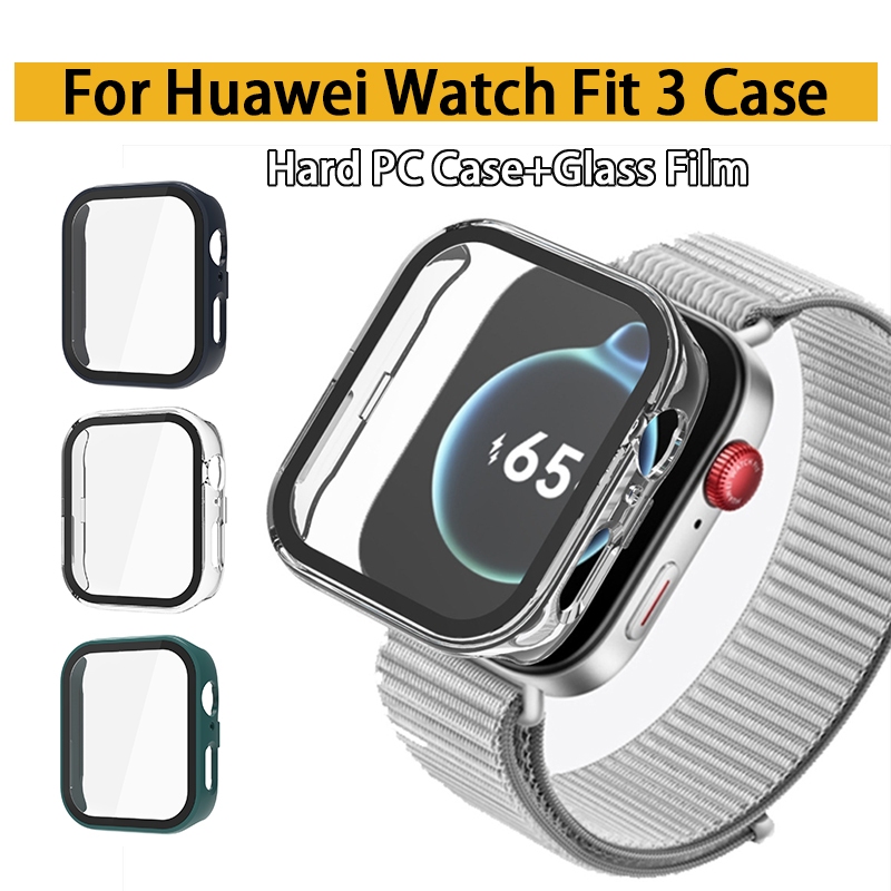2in1 ฟิล ์ ม + PC สําหรับ Huawei watch fit 3 / fit 2/Honor ES Full Screen Glass Protector สําหรับ Huawei watch fit 3 กันชนฝาครอบป ้ องกัน