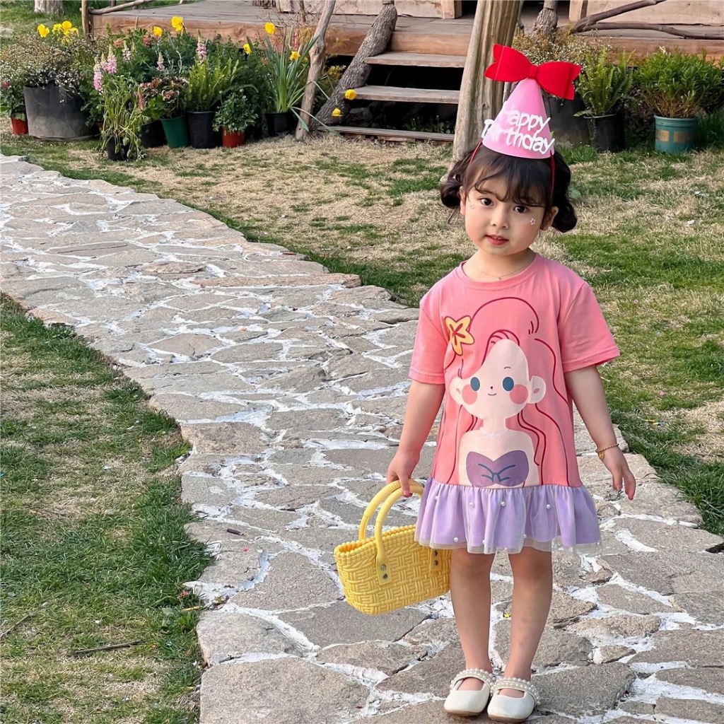 มินิเดรสเด็กผู้หญิง เดรสเด็กแขนกุด พิมพ์ลายทั้งตัว เดรสเด็กผู้หญิง 1-9 ขวบ - รูปที่ 2
