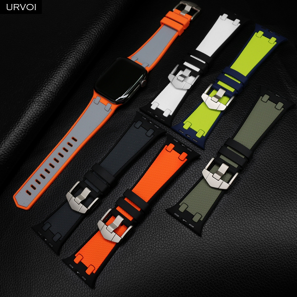 สายรัด URVOI สําหรับ Apple Watch Ultra 2 1 Series 9 876 SE 54 AP สายซิลิโคนสําหรับ iWatch สายรัดข้อมือทนทาน breathable สีคู่