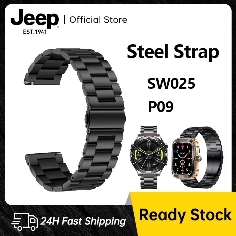 สายนาฬิกาข้อมือหนัง สไตล์วินเทจ สําหรับ Jeep P09 SW025 / สายนาฬิกาข้อมือสเตนเลส / เคส Smartwatch