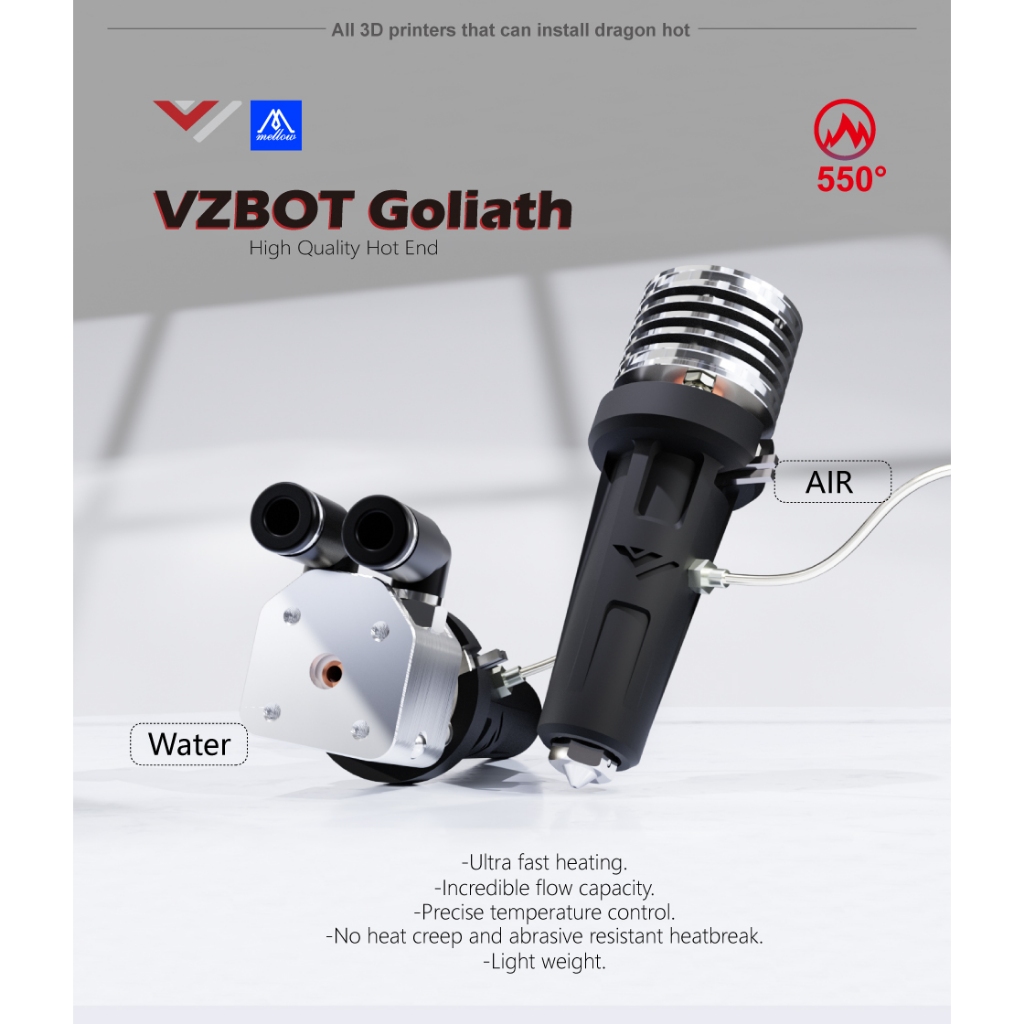 Mellow Goliath Hotend สําหรับความเร็วสูง Air/น้ํา Vzbot ความเร็วสูง DIY 3D ชิ้นส่วนเครื่องพิมพ์