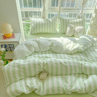 1ชิ้น ปลอกผ้านวม แถบ 5 ฟุต duvet cover 3ฟุต 6ฟุต เขียว/เหลือ…
