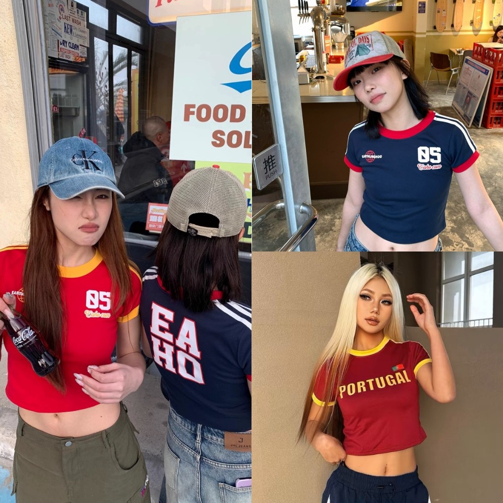 สไตล์เกาหลี Y2K Babytee เสื้อครอปสตรีแขนสั้นคอกลมรัดรูปอเมริกันย้อนยุคเสื้อครอปสตรีทเสื้อยืดเซ็กซี่เข้ารูปสําหรับผู้หญิง