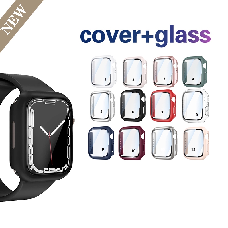สําหรับ Apple Watch Series 9 8 7 41 มม. 45 มม. เคสพร้อมกระจกนิรภัยกันรอยหน้าจอ แบบเต็มจอ