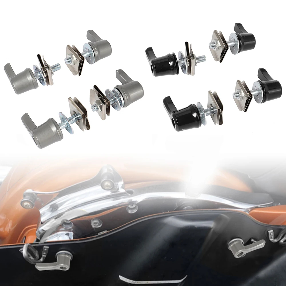 รถจักรยานยนต์ 4 ชิ้นสีดํา Universal Saddlebag Lever ล็อคสลักเกลียวและชุดถั่วสําหรับ Harley CVO Touring Dyna Road Glide Breakout Deluxe
