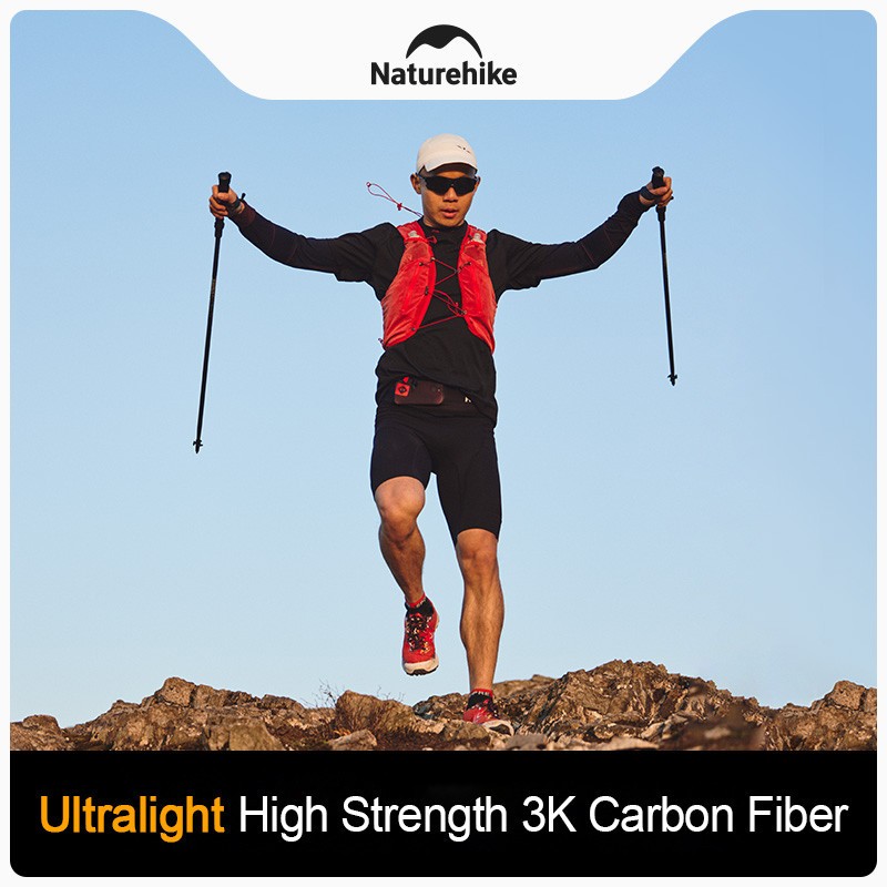 Naturehike 97g Ultralight คาร ์ บอนไฟเบอร ์ Trekking Pole กลางแจ ้ งแบบพกพาพับ Camping Hiking Walking Sticks 1 ชิ ้ น