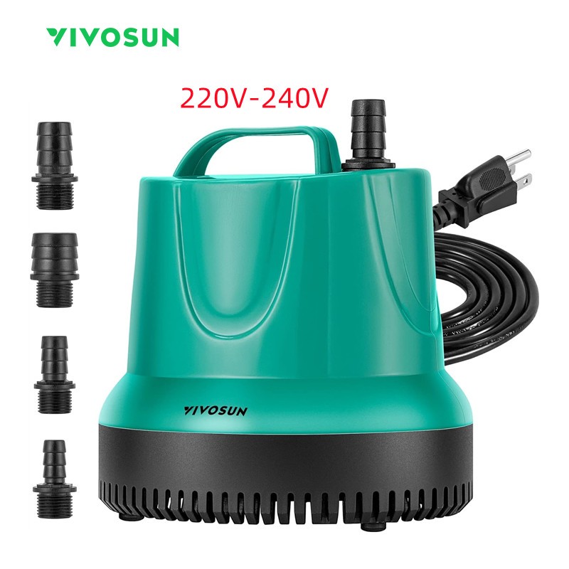 VIVOSUN มีชีวิตอยู่ 660GPH 40ว ปั๊มจุ่มสําหรับตู้ปลา, บ่อ, พิพิธภัณฑ์สัตว์น้ํา, ระบบไฮโดรโปนิกส์พร้อมสายไฟ 5 ฟุตและหัวฉีด 4 หลอด สีฟ้า