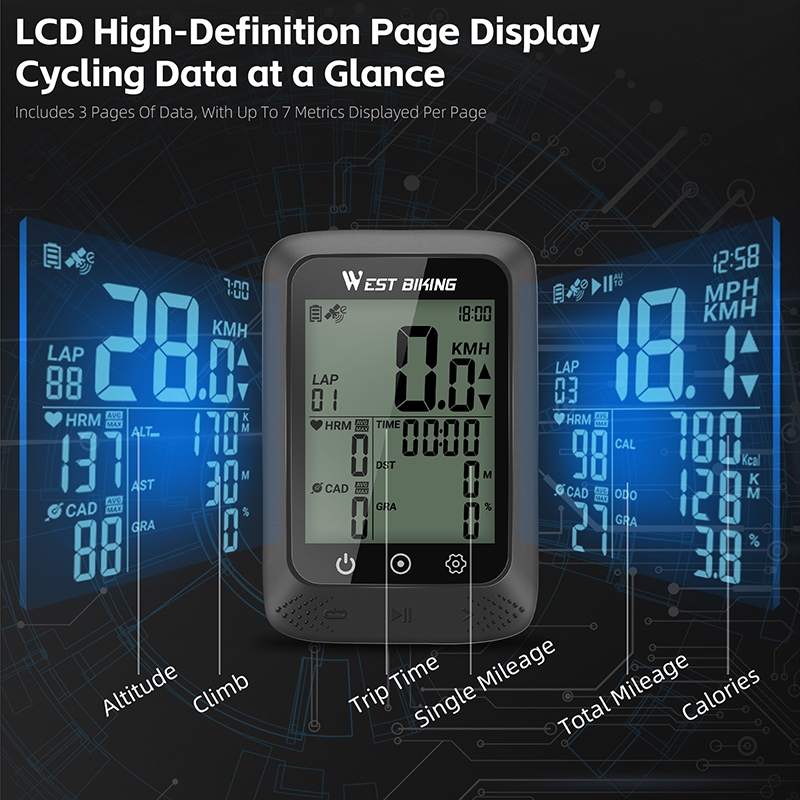 WEST BIKING BKV 100 GPS จักรยานคอมพิวเตอร์ Speedometer ไร้สาย Cadence Heart Rate จอแสดงผลกลางแจ้ง Sensor MTB Road อุปกรณ์เสริม — صورة 8