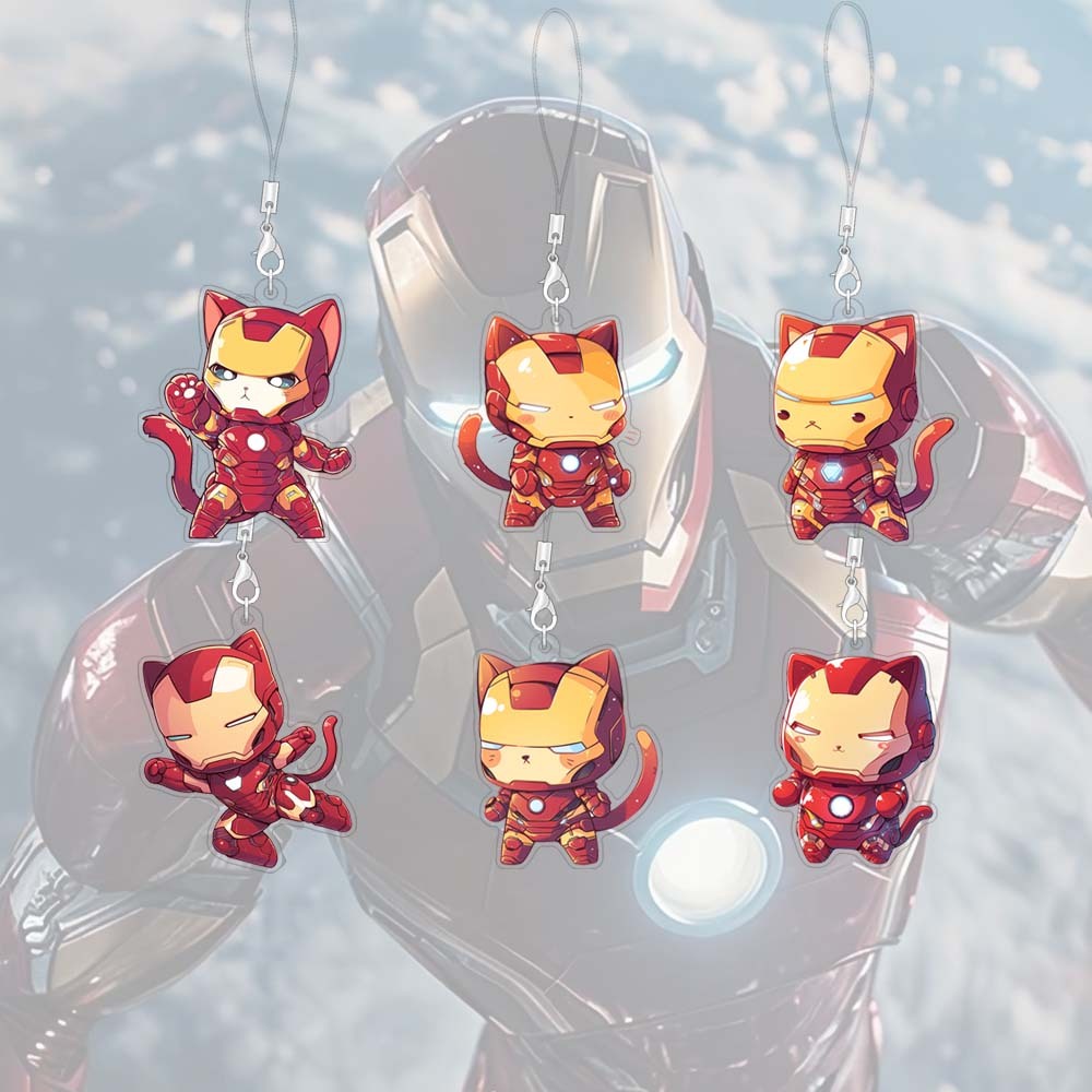พวงกุญแจ Iron Man รุ ่ น Q Avengers จี ้ อะคริลิคแอนิเมชั ่ นอุปกรณ ์ เสริมโทรศัพท ์