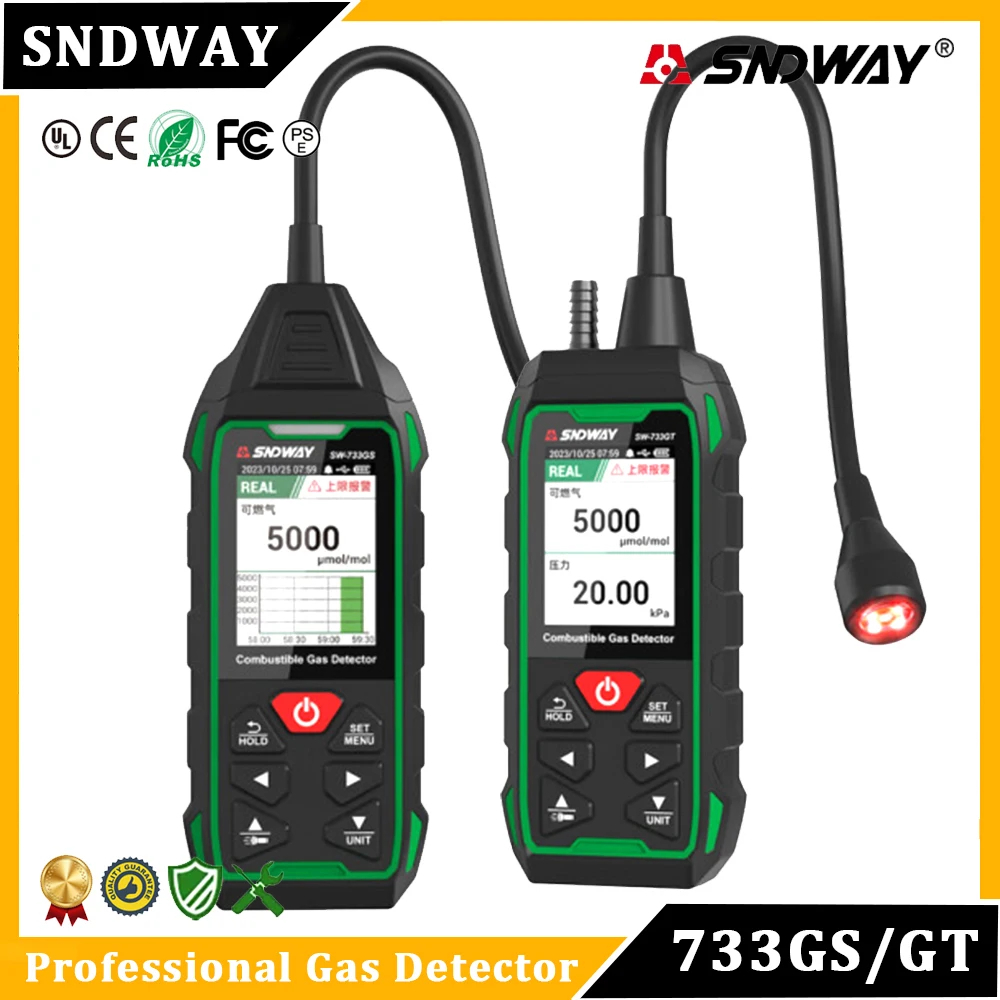 Sndway SW-733GS/GT แก๊ส Combible Leack Detector Alarm ก๊าซธรรมชาติปิโตรเลียมเหลวแก๊ส Methane Isobuta