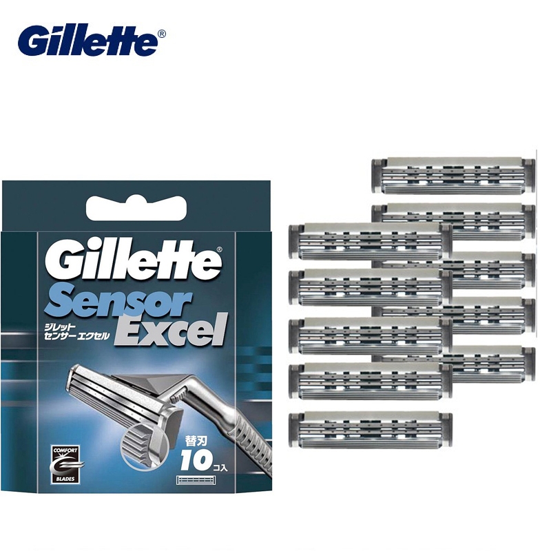 ใบมีดโกน Gillette Sensor Excel 10 ชิ้น | ของแท้ ปรับตามหน้า | ใช้แทนรุ่นเดิมได้