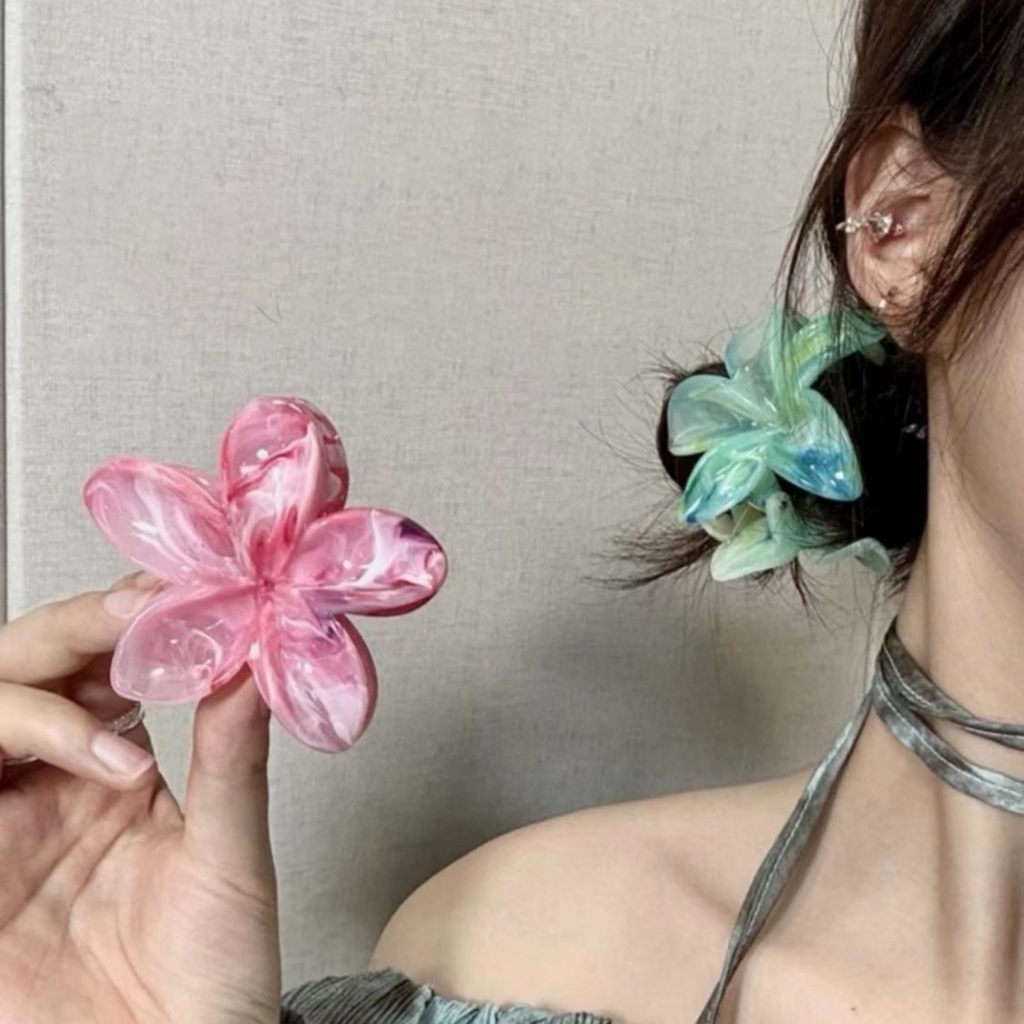 Jojo COCO ใหม ่ ขนาดใหญ ่ Smudged Frangipani Hairpin สําหรับผู ้ หญิงดอกไม ้ หวานรูปแบบหินอ ่ อน Hairpin อุปกรณ ์ เสริมผม