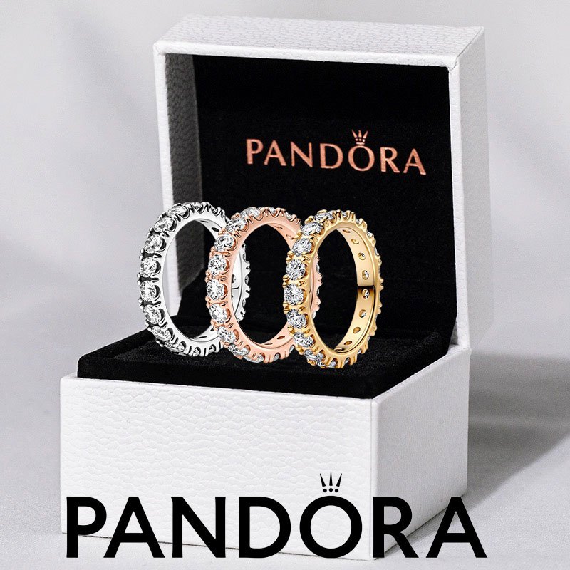 แหวนเงินสเตอร์ลิง S925 ของแท้ 100% จาก PANDORA จับคู่กับแหวน Eternity แบบ Sparkling Row