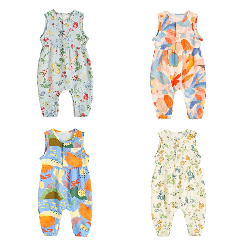 ทารกแรกเกิดชุดจั ๊ มสูทดอกไม ้ ทารกหญิง Rompers ฤดูร ้ อนแขนกุดลําลอง