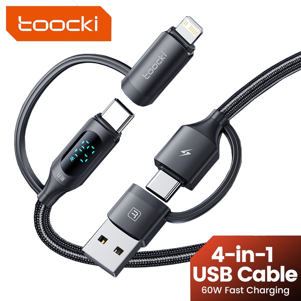 Toocki 4 In 1 USB To Type C/1OS Fast สายชาร์จสมาร์ทจอแสดงผลดิจิตอลสําหรับ Type C USB C ข้อมูลสายไฟ
