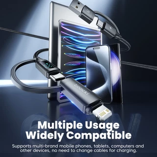 Toocki 4 In 1 USB To Type C/1OS Fast สายชาร์จสมาร์ทจอแสดงผลดิจิตอลสําหรับ Type C USB C ข้อมูลสายไฟ