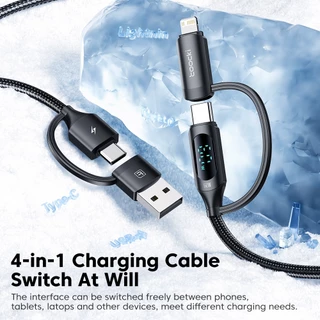 Toocki 4 In 1 USB To Type C/1OS Fast สายชาร์จสมาร์ทจอแสดงผลดิจิตอลสําหรับ Type C USB C ข้อมูลสายไฟ