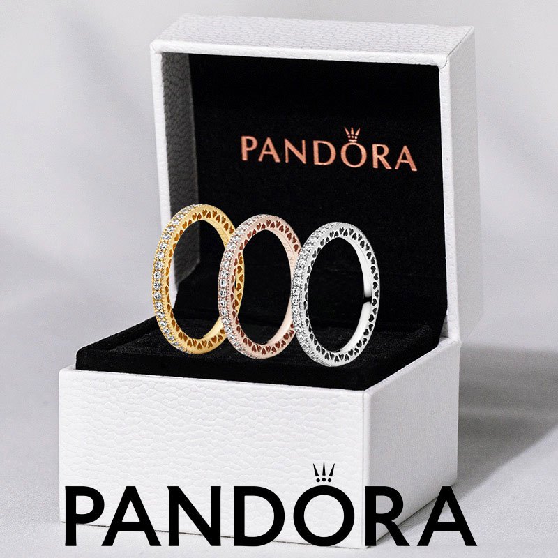แหวนเงินสเตอร์ลิง S925 ของแท้ 100% จาก PANDORA จับคู่กับแหวน Sparkle & Hearts
