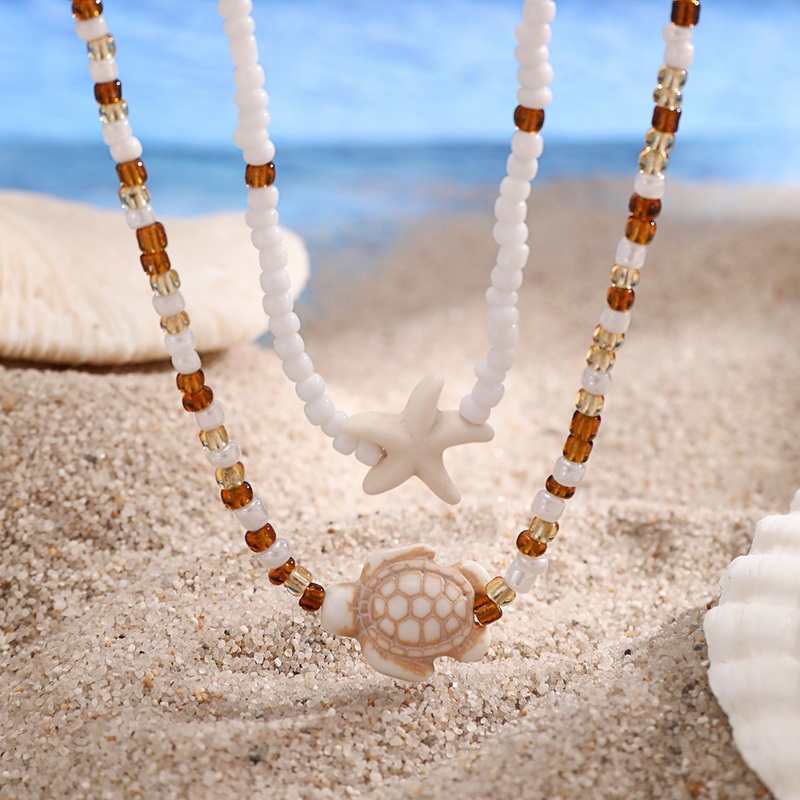 2 PCS Handmade ปลาดาวเต่าสร้อยคอลูกปัดสร้อยคอผู้หญิงเครื่องประดับชายหาดวันหยุดของขวัญ Boho แฟชั่นฤดูร้อน