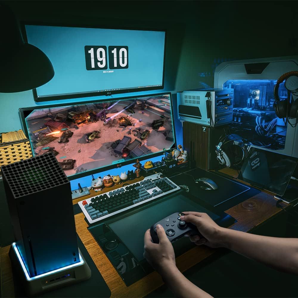 แท่นวางระบายความร้อน RGB สำหรับ Xbox Series X, พัดลมระบายความร้อน Xbox Series X พร้อมระบบปรับความเร็ว 3 ระดับ, เสียงเงียบ, พอร์ต USB เพิ่มเติม 3 พอร์ต, ไฟ LED RGB 6 สี