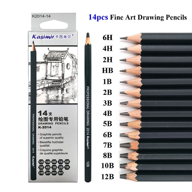 14 ชิ้น/เซ็ตไม้ Sketch ดินสอ Professional 12B10B 8B 7B 6B 5B 4B 3B 2B Graphite Art วาดดินสอสํานักงานเครื่องเขียนโรงเรียน