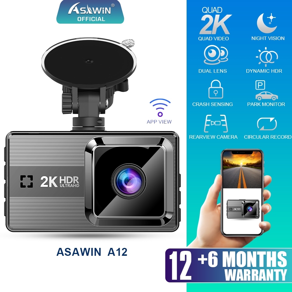 Asawin A12 WIFI dashcam ADAS สําหรับรถยนต ์ เครื ่ องบันทึกกล ้ อง 2k ด ้ านหน ้ าและด ้ านหลัง LDWS