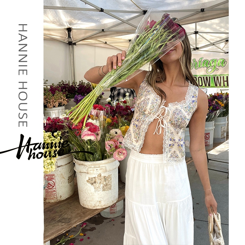 Hannie House- เสื ้ อกล ้ ามพิมพ ์ ลายลูกไม ้ สําหรับผู ้ หญิง