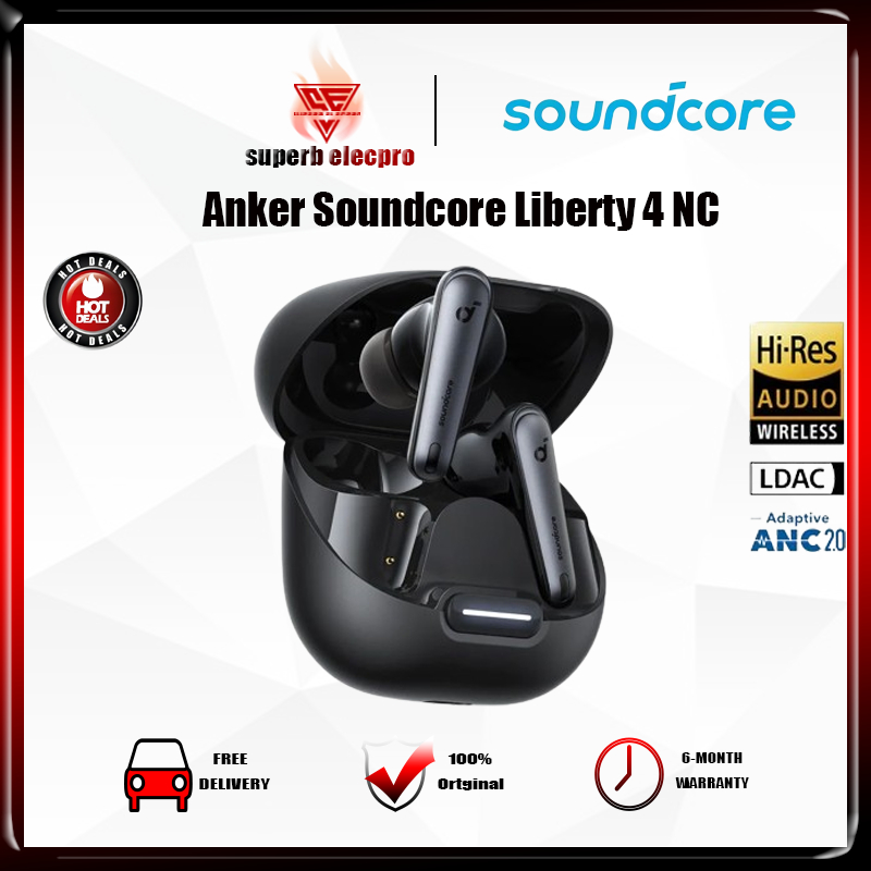 Anker Soundcore Liberty 4 NC หูฟังไร ้ สาย , ลดเสียงรบกวน 98.5 % , ANC2.0 Hi-Res, 50H อายุการใช ้ งานแบตเตอรี ่