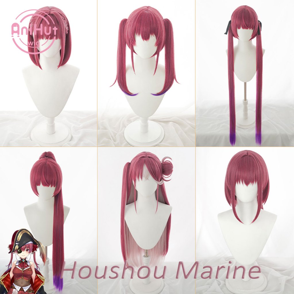 【AniHut】Youtuber Hololive Houshou Marine VTuber Red Cosplay Wigs SIX VER. Heat Resistant Synthetic Hair