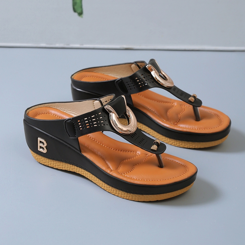 Ready Stock Wedge Heel Flip-Flops รองเท ้ าแตะชายหาดผู ้ หญิงรองเท ้ าแตะขนาดใหญ ่ 36-