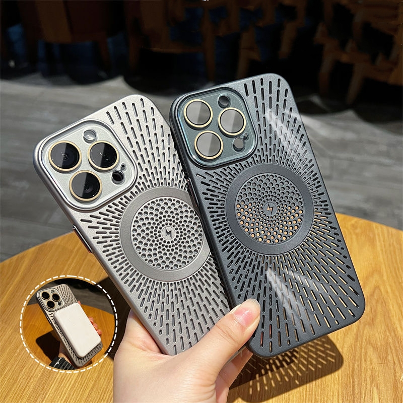 หรูหรา Cooling การกระจายความร้อนแม่เหล็กชาร์จไร้สาย Matte เลียนแบบโลหะ Ice Touch Feeling เคสโทรศัพท์ iPhone 12 13 14 15 Pro Max พร้อมฝาครอบป้องกันกล้องกันกระแทก