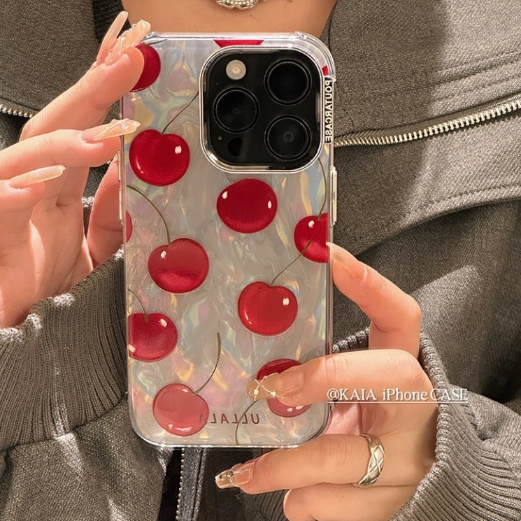 ลายเชอร ์ รี ่ สีแดงเหมาะสําหรับ iPhone 15pro 15promax 14 14promax 14 pro เคสนิ ่ ม