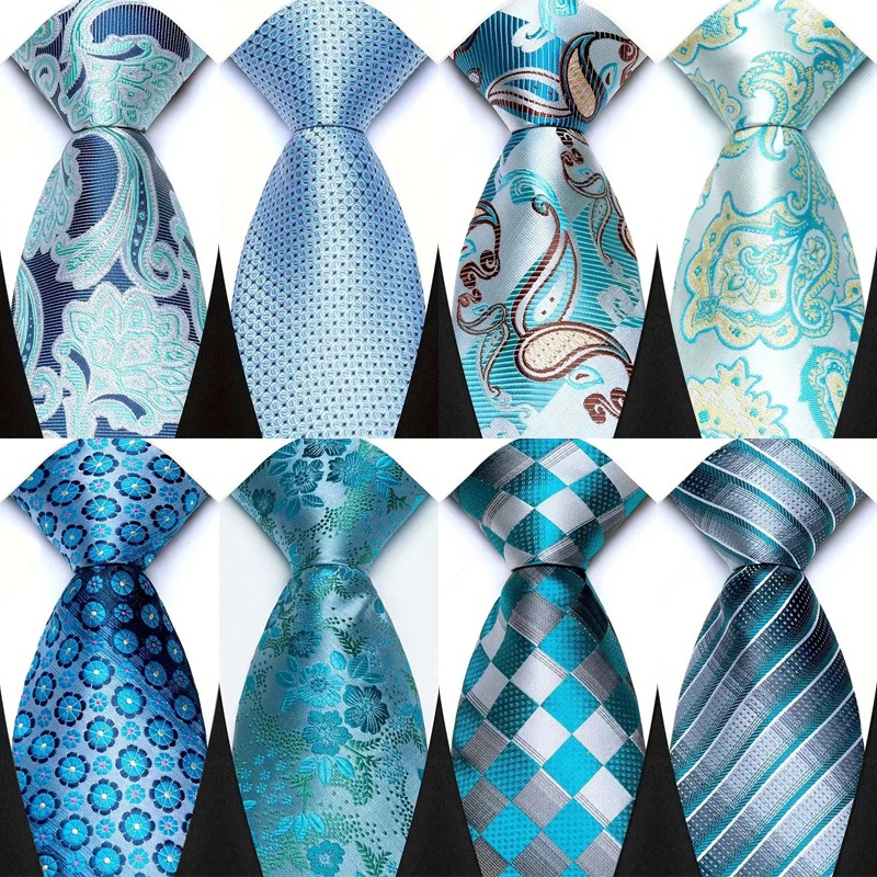 หรูหรา 8 ซม.Mens Ties ลายสก๊อตดอกไม้ Paisley สีฟ้าอ่อนสีเขียวอย่างเป็นทางการคลาสสิกเนคไทสําหรับ Man Jacquard ทอเนคไทสําหรับชายเจ้าบ่าวงานแต่งงาน Neckwear