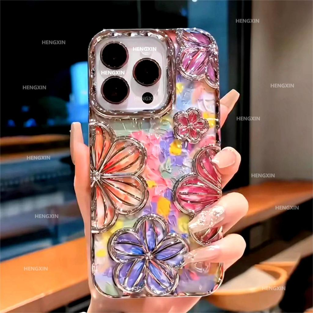 เคสโทรศัพท์มือถือนิ่ม ลายดอกไม้ ภาพวาดสีน้ํามัน ขนาดเล็ก หลากสี สําหรับ iPhone 15 Pro MAX 14 Pro 11 12 13 PROMAX