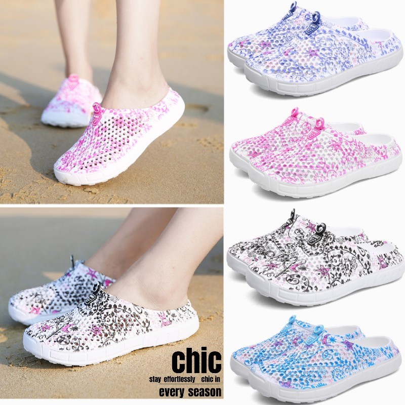 รองเท้าแตะผู้หญิง Toe-Covered แบบสวม ลายผีเสื้อใหญ่ พื้นนุ่ม แฟชั่นชายหาด Hollow