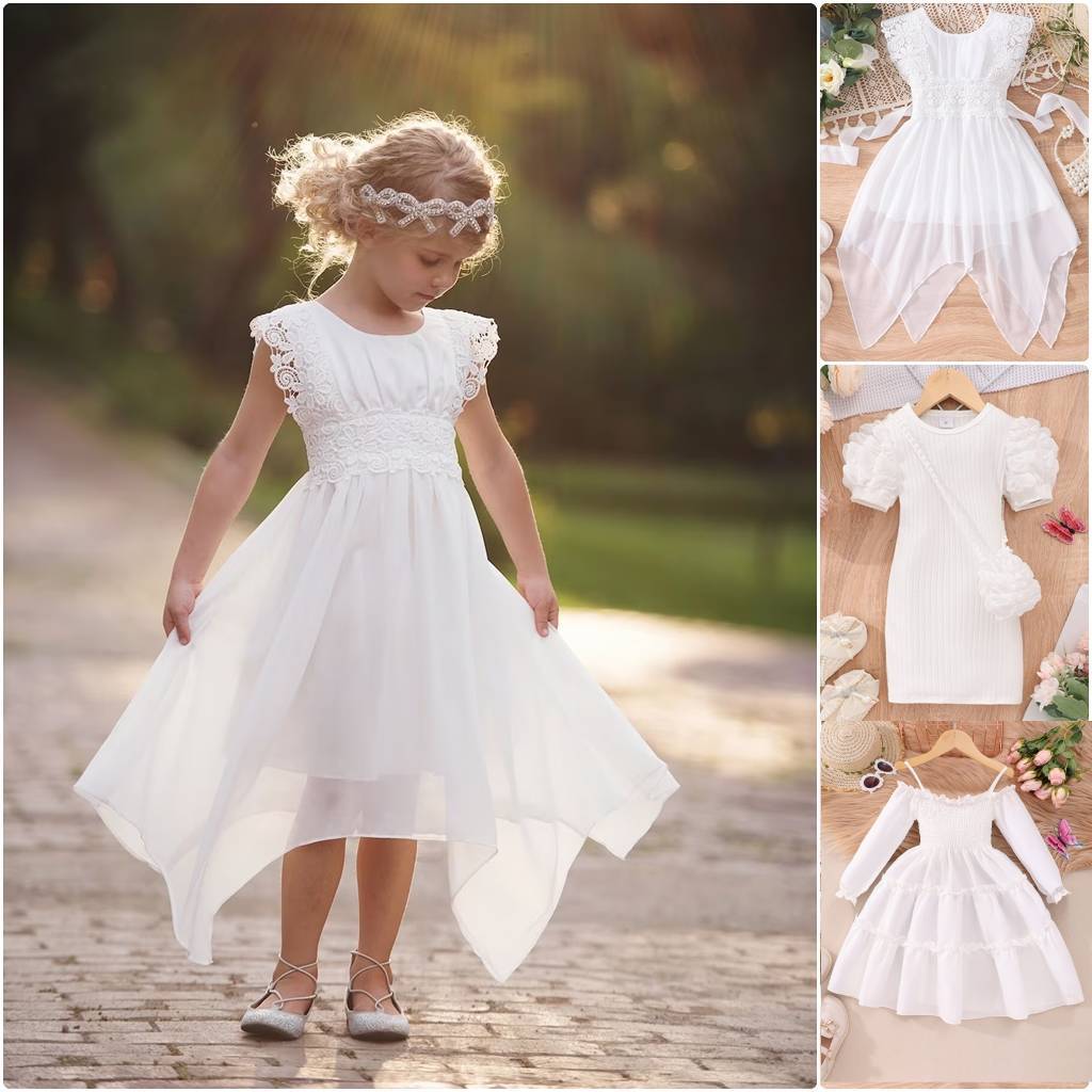 ชุดสีขาวสําหรับเด ็ กผู ้ หญิงเสื ้ อผ ้ าแขนสั ้ น 3 4 5 6 7 Y ฤดูร ้ อนสบายๆน ่ ารัก Baptismal เสื ้ อผ ้ า First Communion ชุดสําเร ็ จการศึกษาเด ็ กผู ้ หญิง