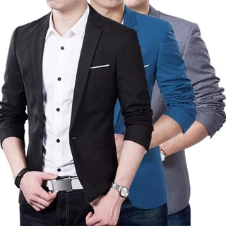 [S-5XL] เสื้อเบลเซอร์ผู้ชายธุรกิจอย่างเป็นทางการแจ๊กเก็ตแจ็คเก็ตเกาหลีสีดําสูทสลิมฟิตแต่งงานทักซิโด้Sut lelakiขนาดบวก