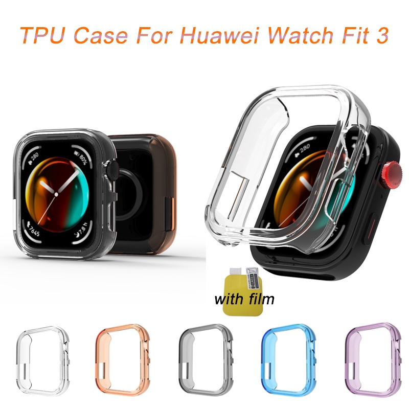 Huawei Watch Fit 3 กรณี Candy โปร่งใส TPU Protector ฝาครอบกรอบกันชนสําหรับ Huawei Smart Watch Fit3 อุปกรณ์เสริมพร้อมฟิล์ม