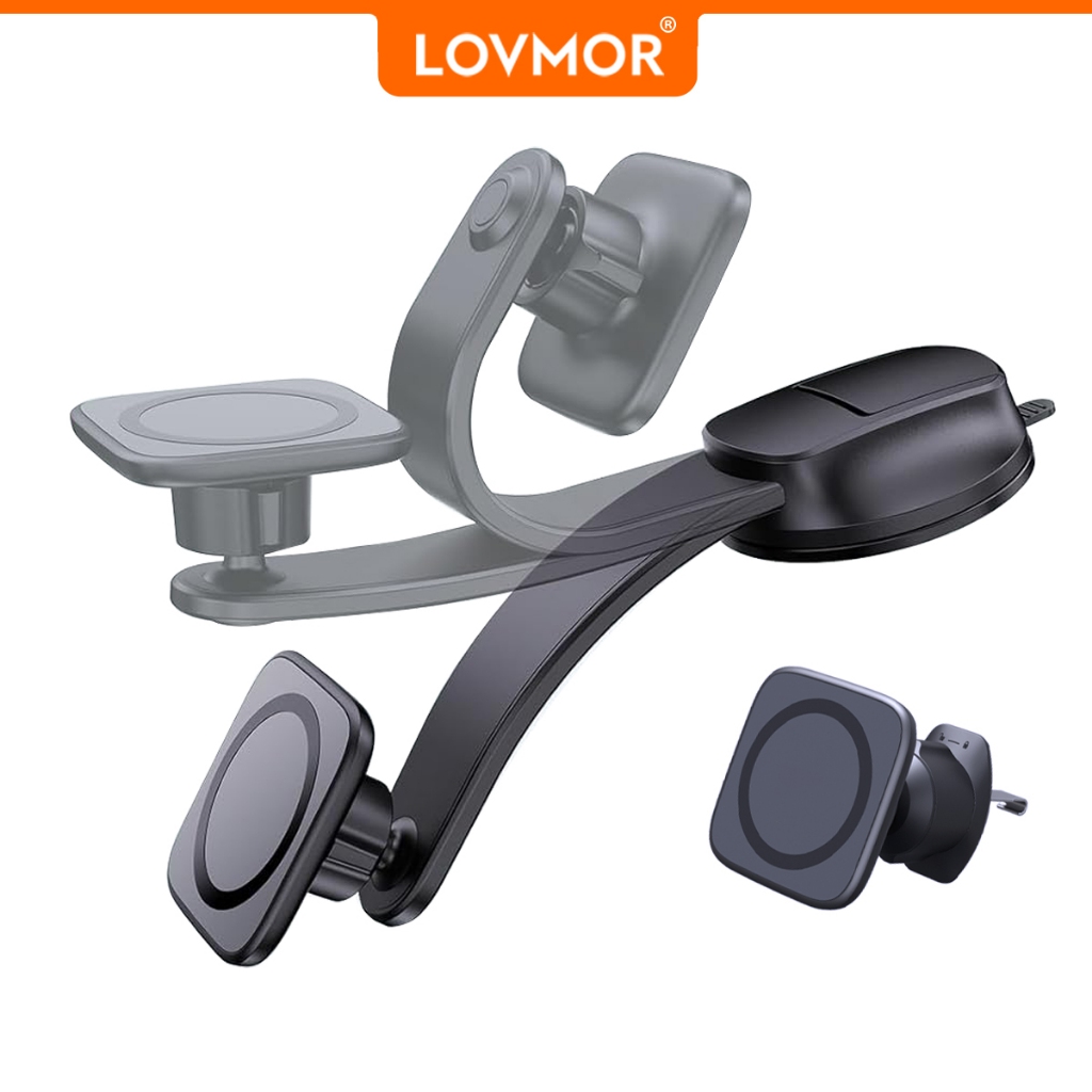 LOVMOR ขาตั้งโทรศัพท์หมุนได้ 360° เพื่อการขับขี่ที่ปลอดภัย คลิปยึดโทรศัพท์ช่องระบายอากาศในรถยนต์ที่มั่นคง ที่วางโทรศัพท์แม่เหล็ก เหมาะกับโทรศัพท์ iPhone 15 14 13 12 MagSafe Series