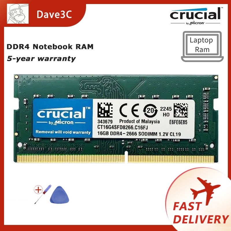 Crucial ddr4 โน๊ตบุ๊ค Ram 4gb 8gb 16gb 3200mhz 2666mhz 2400mhz 2133mhz Notebook RAM หน่วยความจําแล็ป