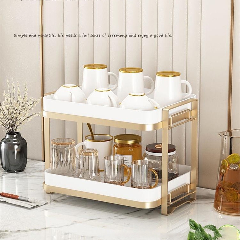 🔥พร้อมส่ง🔥ชั้นวางแก้ว ชั้นเก็บถ้วย 2ชั้น Tea Cup Storage Rack เก็บของ เก็บเครื่องสําอาง ถอดออกได้ มีชั้นกรองน้ำ