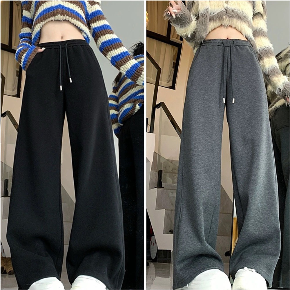 Hotgirl พร้อมส่ง กางเกงขายาว กางเกงลําลองผู้หญิง เอวสูงขาตรงทรงวอมสไตล์เกาหลี ลำลองและอเนกประสงค์